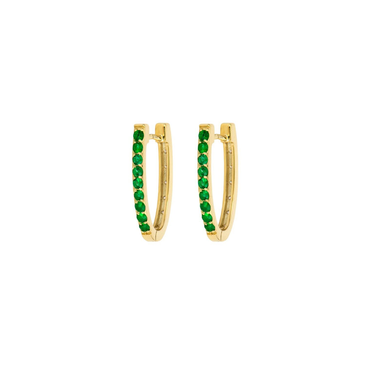 Three Stories Medium Double-Sided Oval Emerald and Diamond Hoop