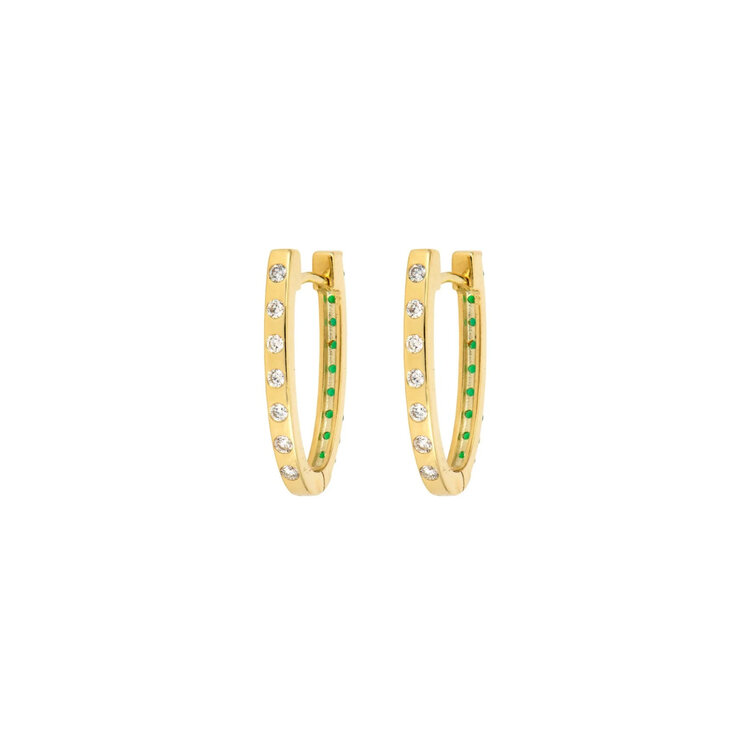 Three Stories Medium Double-Sided Oval Emerald and Diamond Hoop