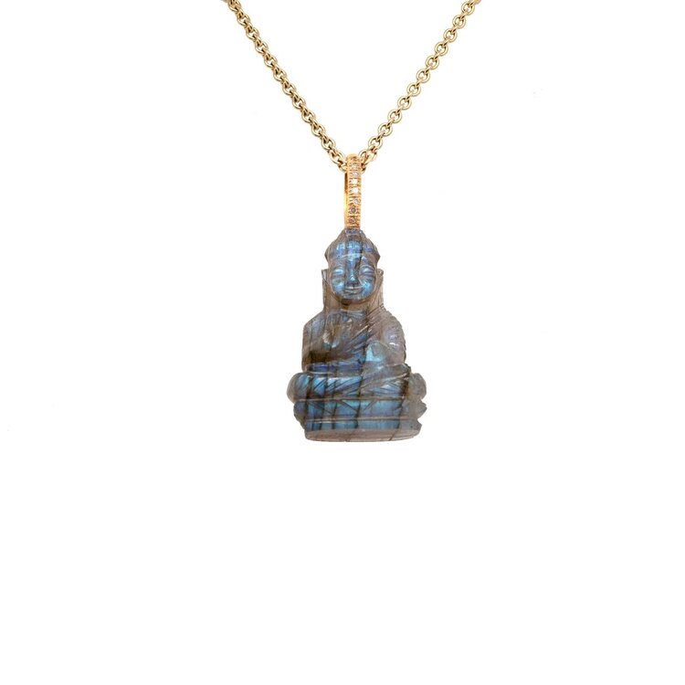 Just Jules Labradorite Buddha Charm with Diamond Bail