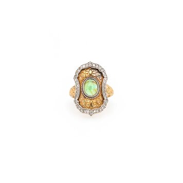Vintage and Estate Armenta Green Tourmaline and Diamond Ring Size 6.5