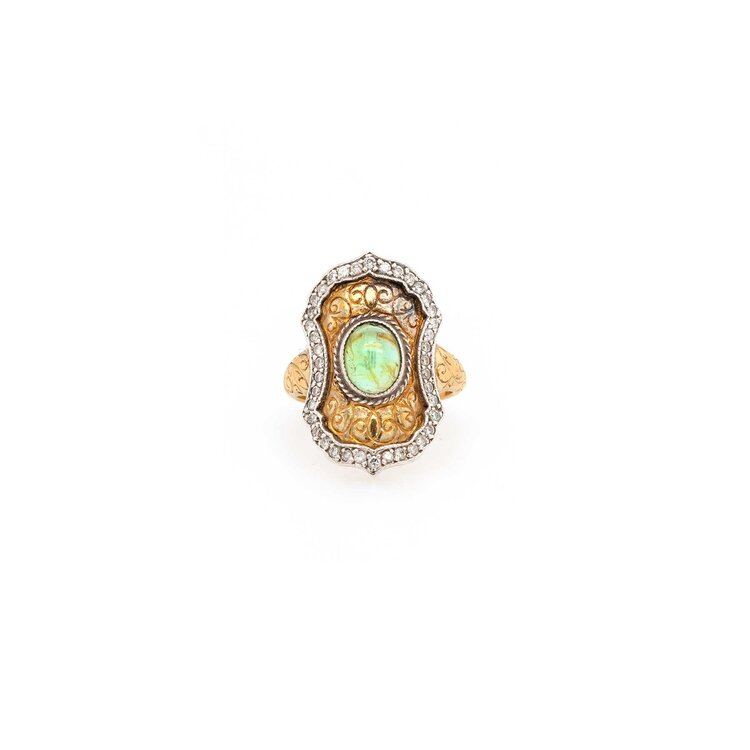 Vintage and Estate Armenta Green Tourmaline and Diamond Ring Size 6.5