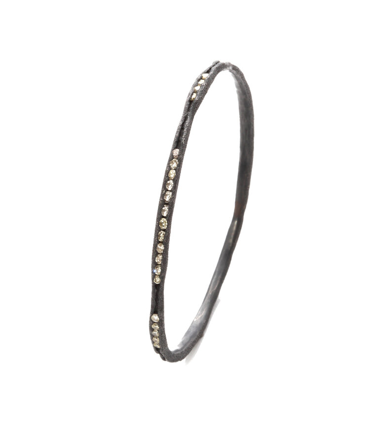 TAP Oxidized Silver Textured Irregular Channel Bracelet with Diamonds