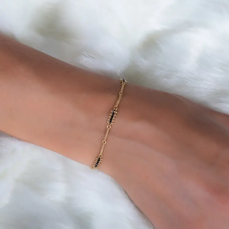 Amali Black Diamond Textile Row Three Station Bracelet