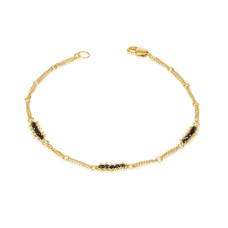 Amali Black Diamond Textile Row Three Station Bracelet