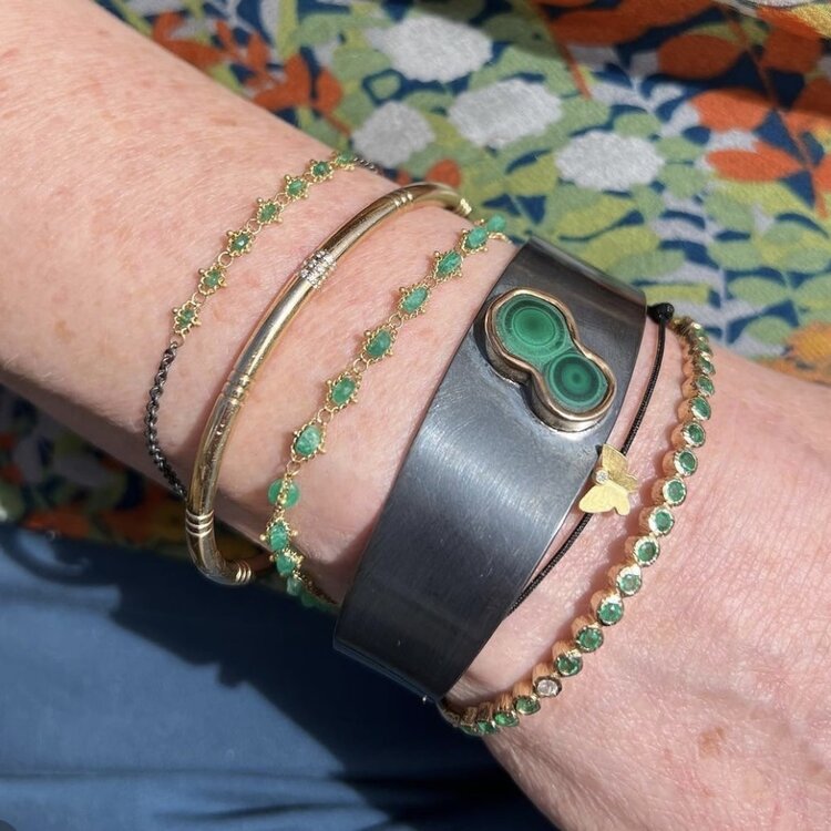 Amali Emerald Textile Station Oxidized Bracelet