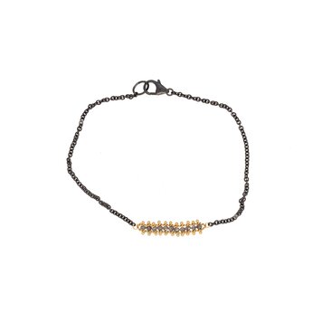 Amali Grey Diamond Textile Row Station Oxidized Bracelet