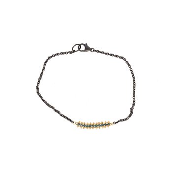Amali Blue Diamond Textile Row Station Oxidized Bracelet
