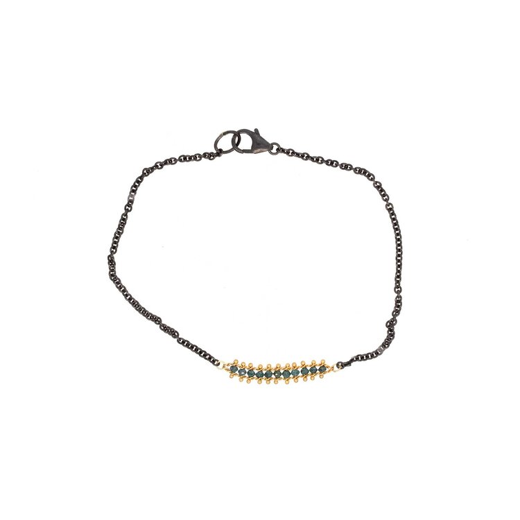 Amali Blue Diamond Textile Row Station Oxidized Bracelet