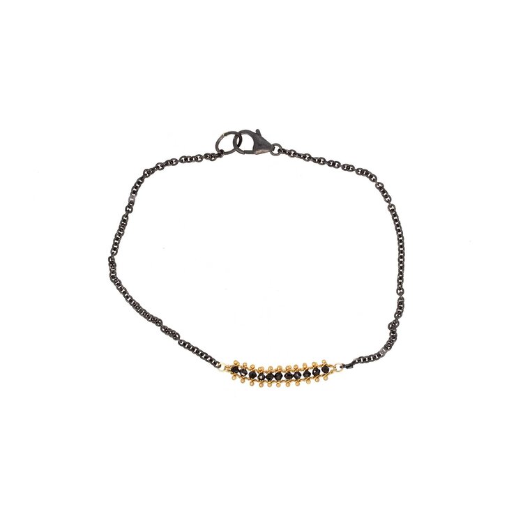 Amali Black Diamond Textile Row Station Oxidized Bracelet