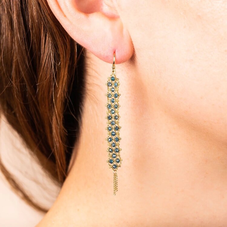 Amali Blue Diamond Long Textile Earrings