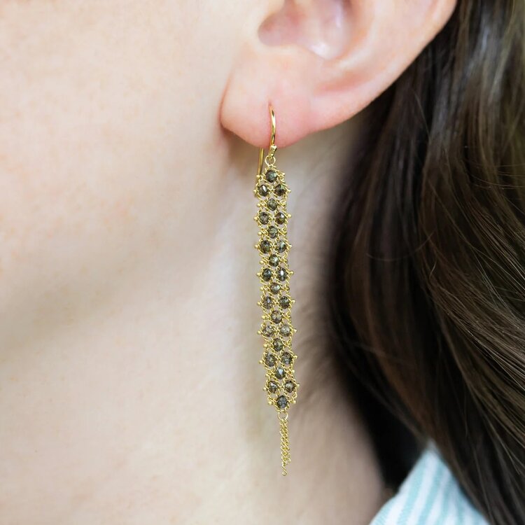 Amali Long Champagne Diamond Textile Earrings