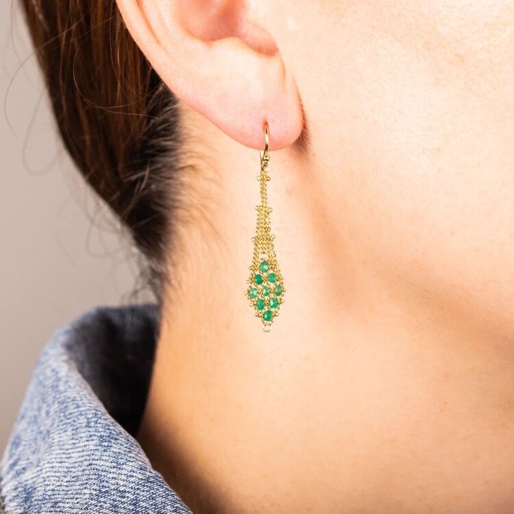 Amali Textile Emerald Drop Earrings