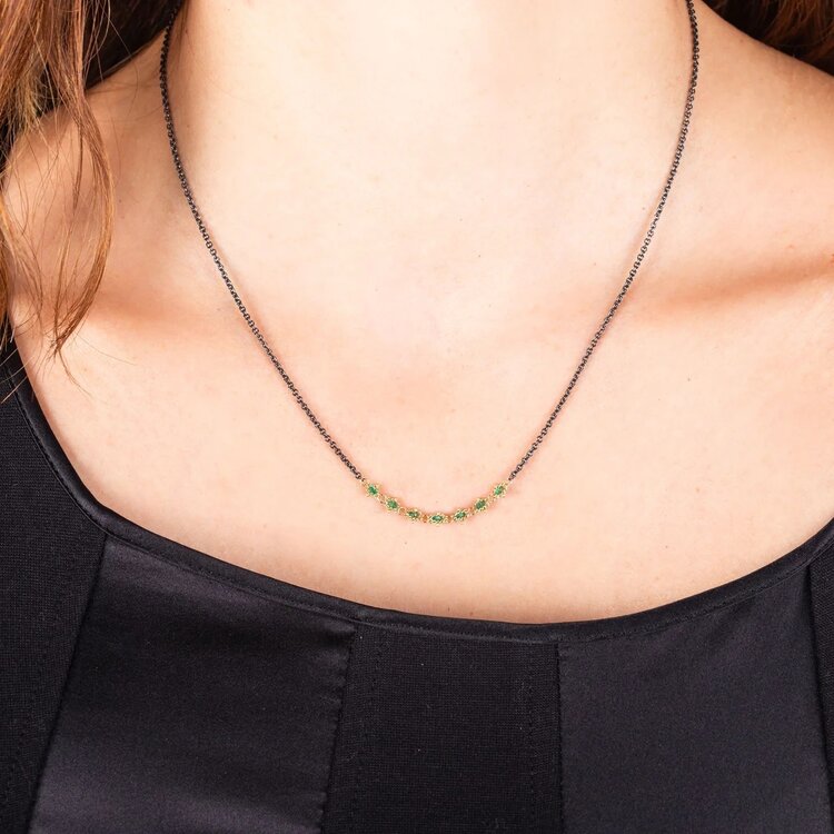Amali Emerald Textile Station Oxidized Necklace