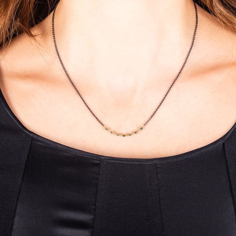 Amali Blue Diamond Textile Station Oxidized Necklace