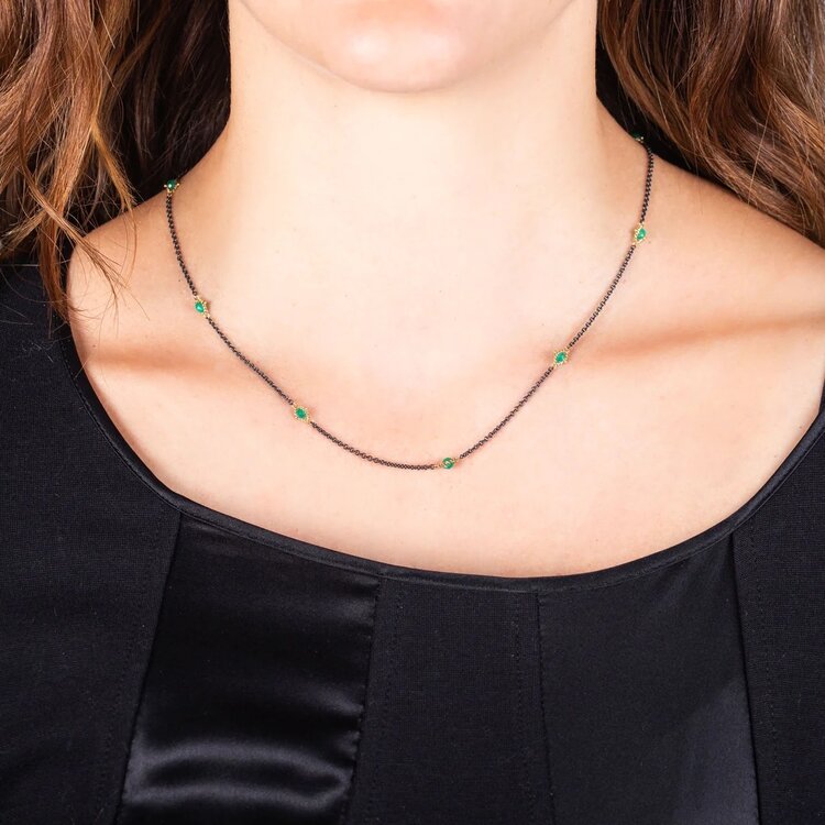 Amali Emerald Textile Multi Station Oxidized Necklace