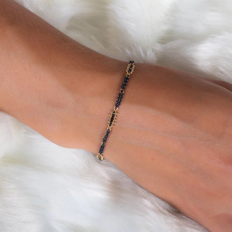 Amali Black Diamond Textile Row Three Station Oxidized Bracelet