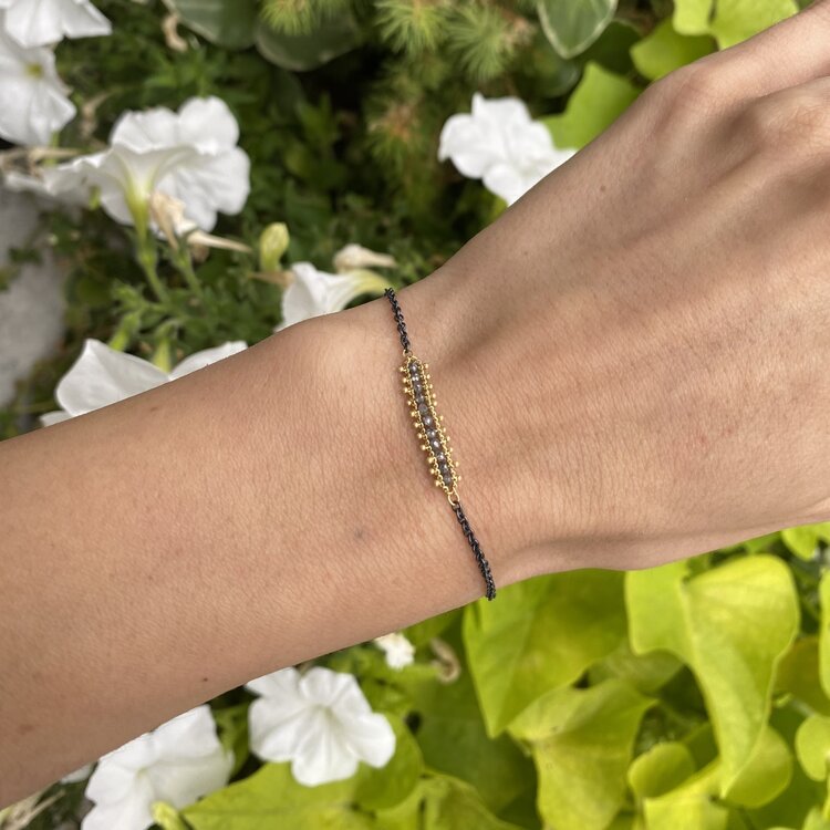 Amali Grey Diamond Textile Row Station Oxidized Bracelet