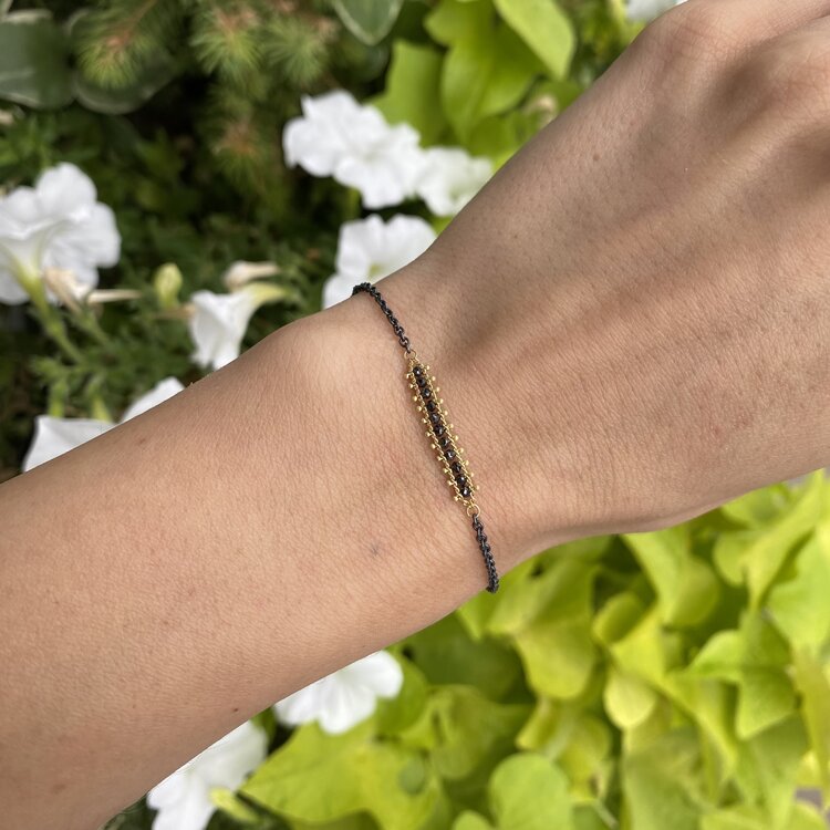 Amali Black Diamond Textile Row Station Oxidized Bracelet