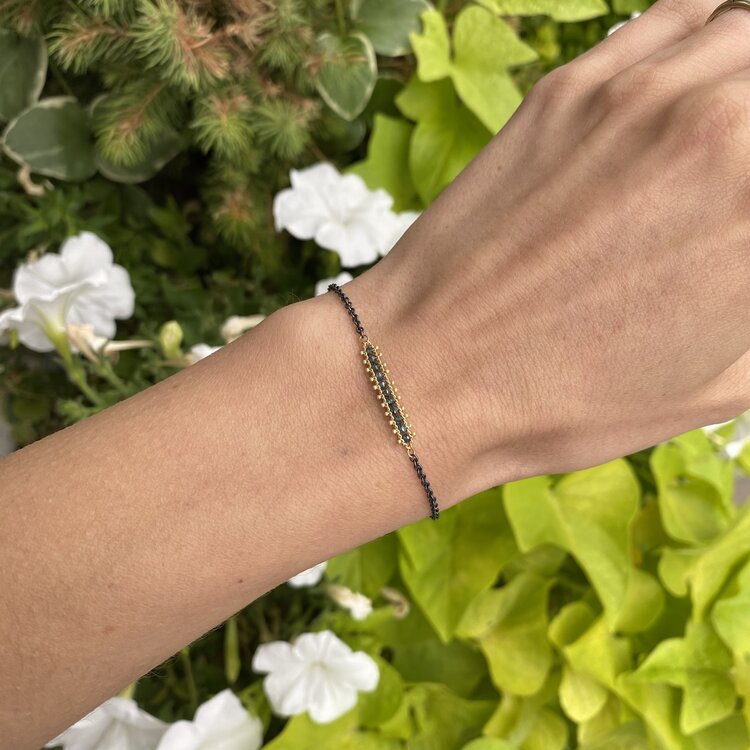 Amali Blue Diamond Textile Row Station Oxidized Bracelet