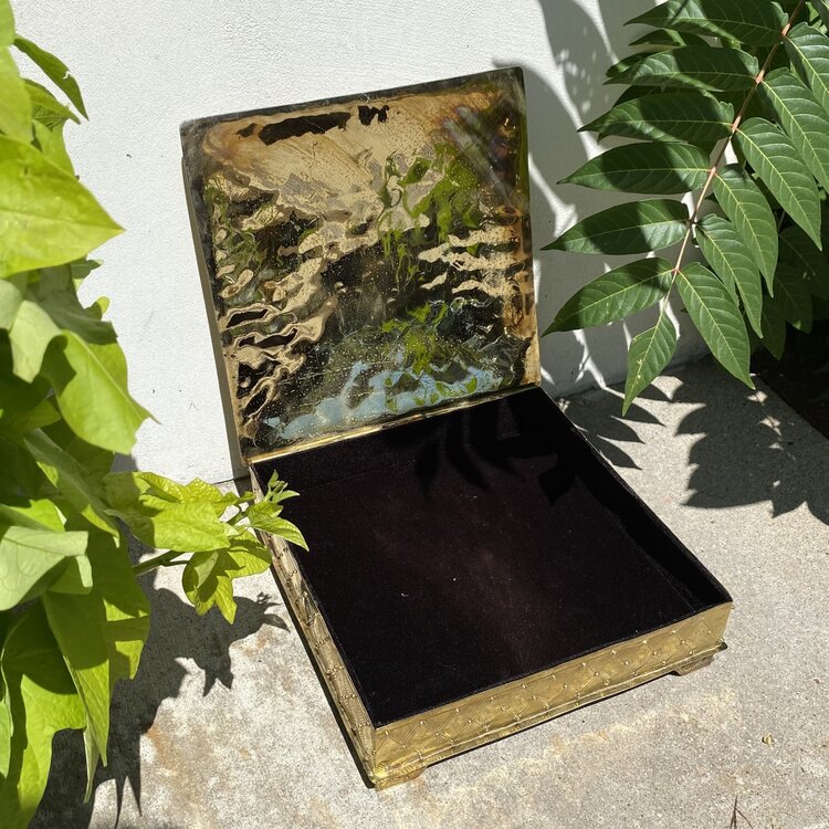 Blue Agate Slice Brass Box 12" x 12"