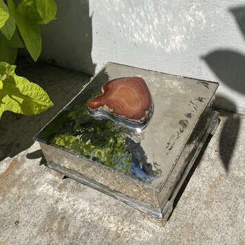 Orange Agate Silver Box 8" x 8"