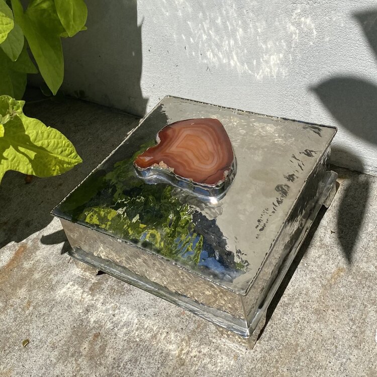 Orange Agate Silver Box 8" x 8"
