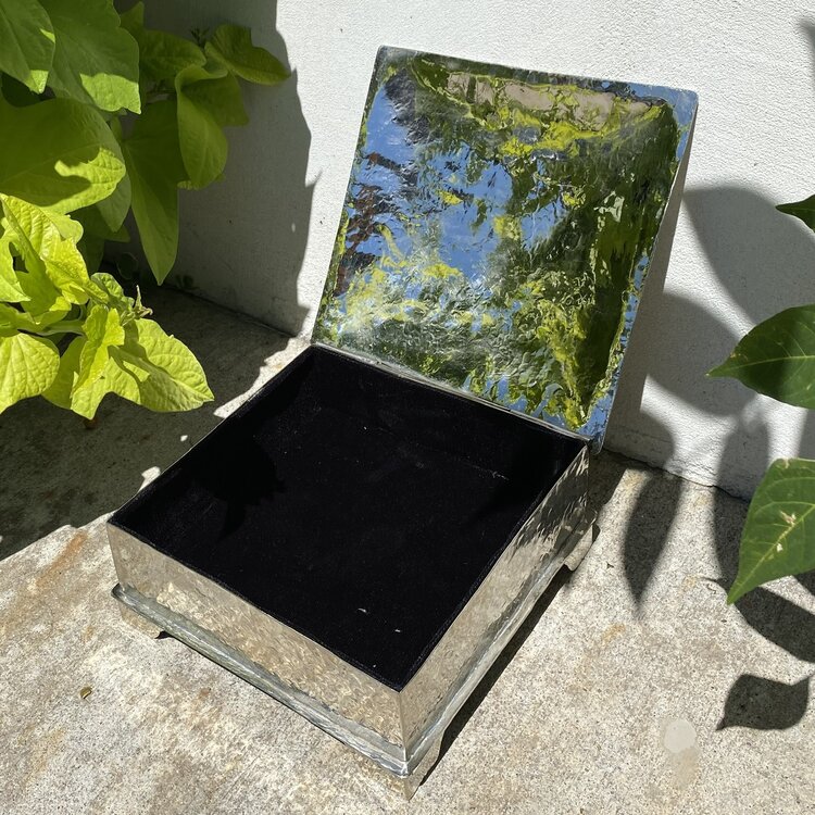 Orange Agate Silver Box 8" x 8"