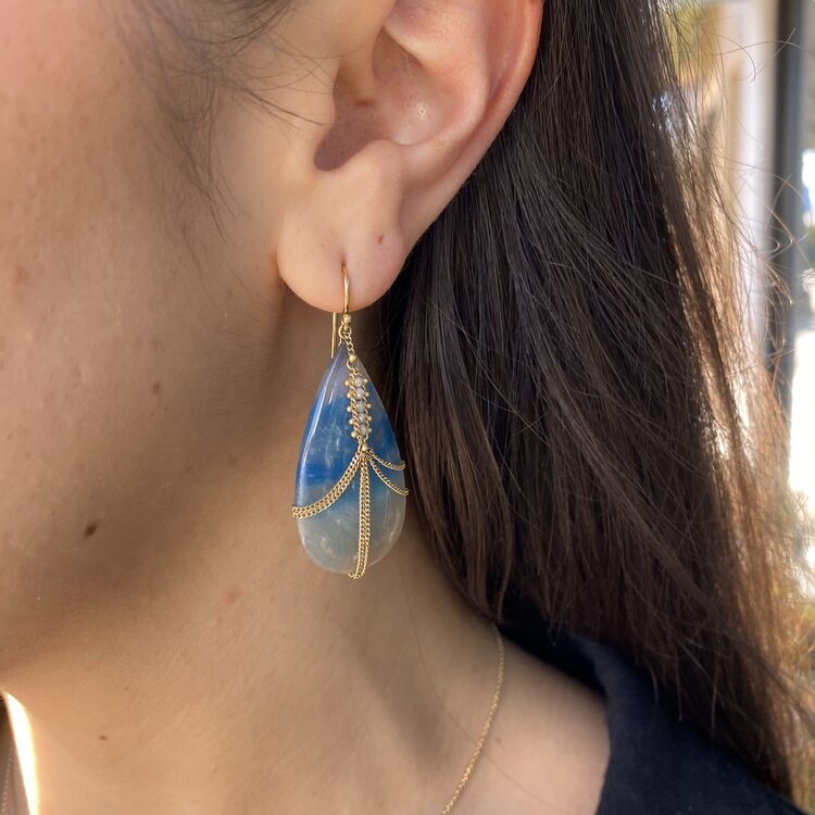 Amali Blue Quartz Lazulite and Silver Diamond Draped Earrings