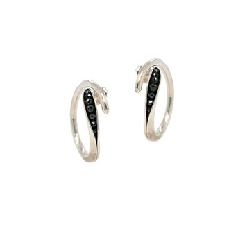 TBK Jewelry Sterling Silver Crossover Hoop Earrings with Black Diamonds