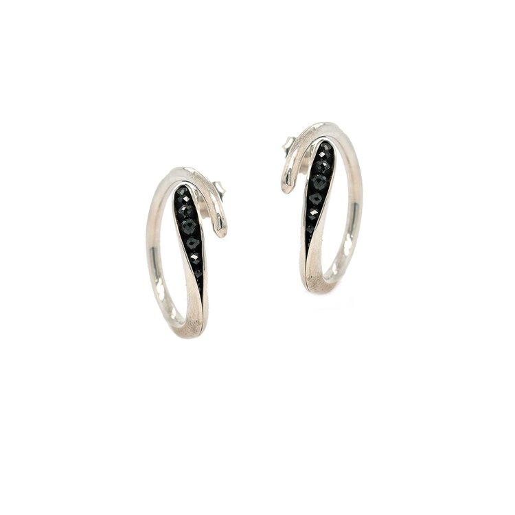 TBK Jewelry Sterling Silver Crossover Hoop Earrings with Black Diamonds