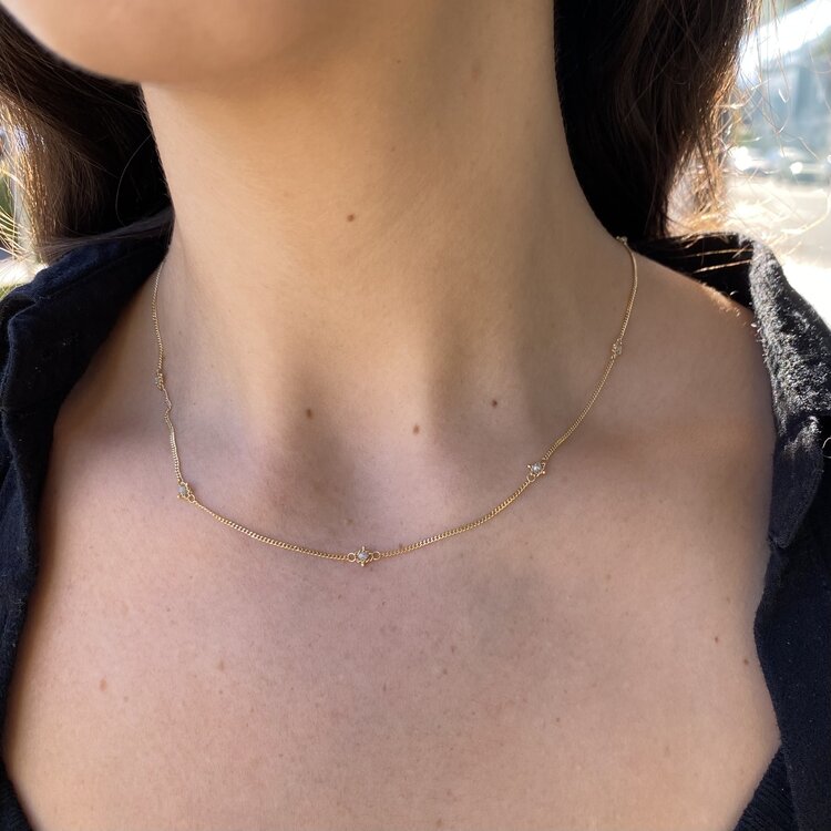 Amali Silver Diamond Textile Multi Station Necklace