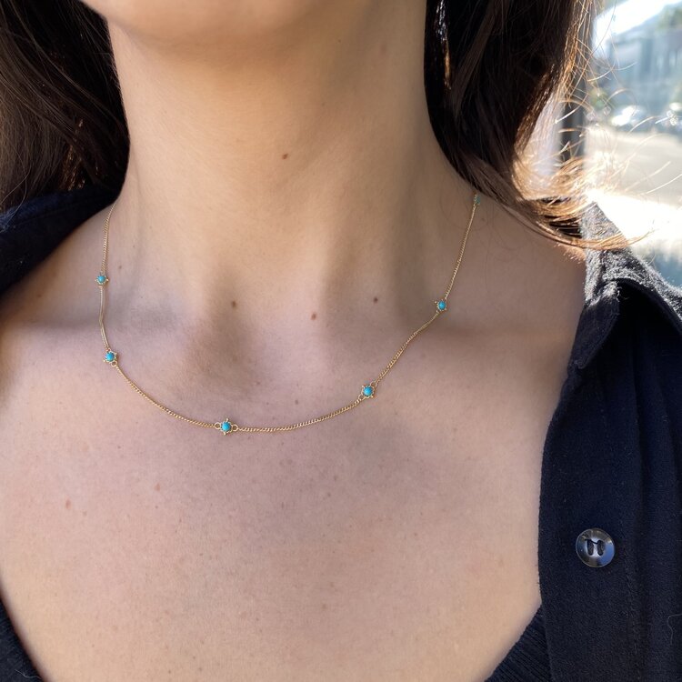Amali Turquoise Textile Multi Station Necklace