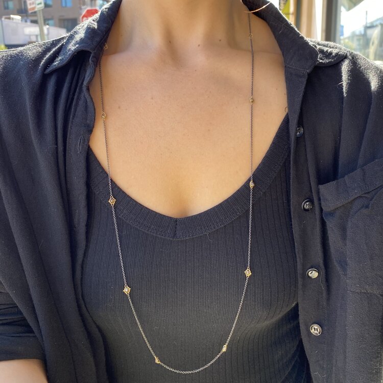 Amali Champagne Diamond Textile Multi Station Oxidized Necklace