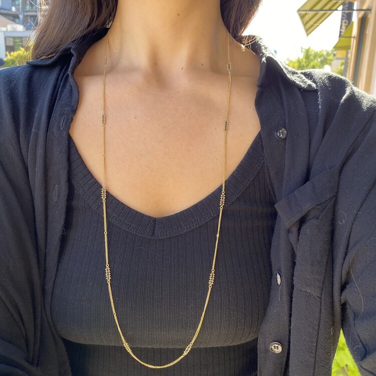 Amali Black Diamond Textile Row Multi Station Necklace