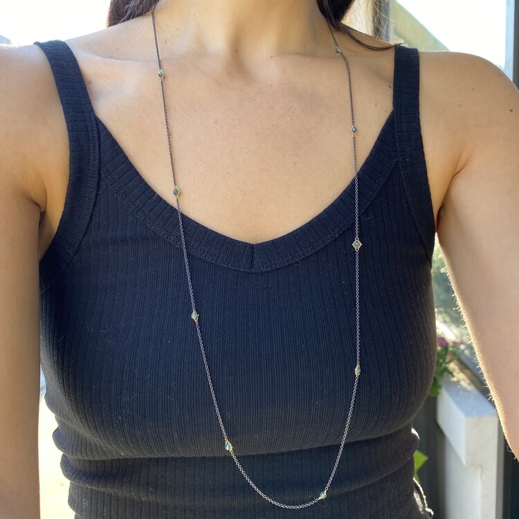 Amali Blue Diamond Textile Multi Station Oxidized Necklace