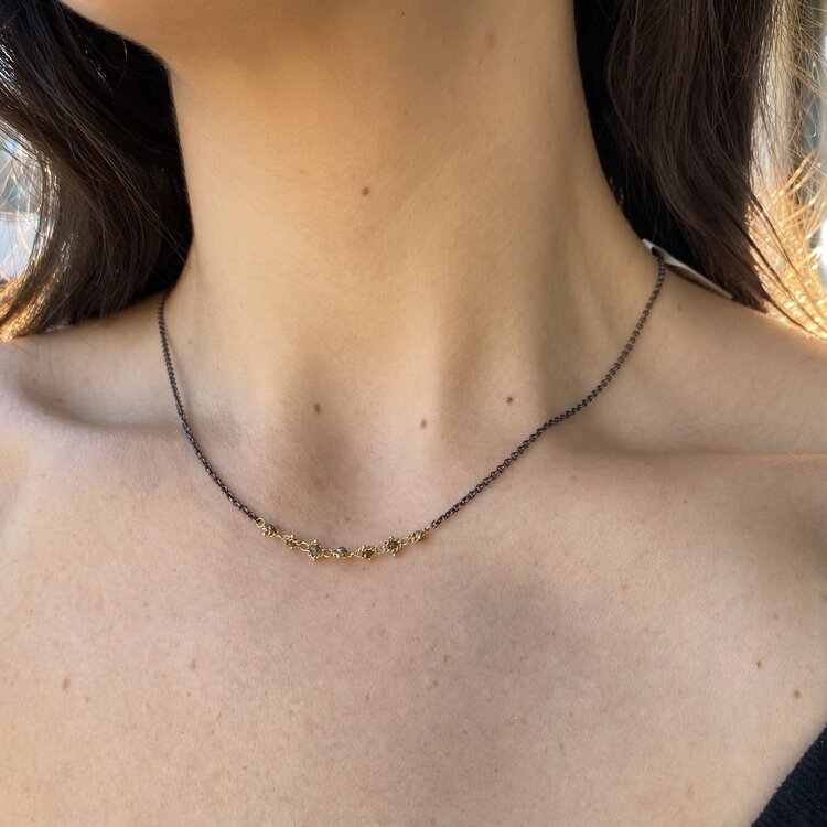 Amali Champagne Diamond Textile Station Oxidized Necklace