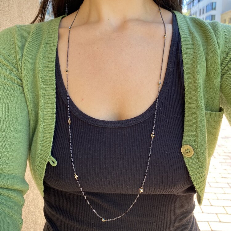 Amali Black Diamond Textile Multi Station Oxidized Necklace