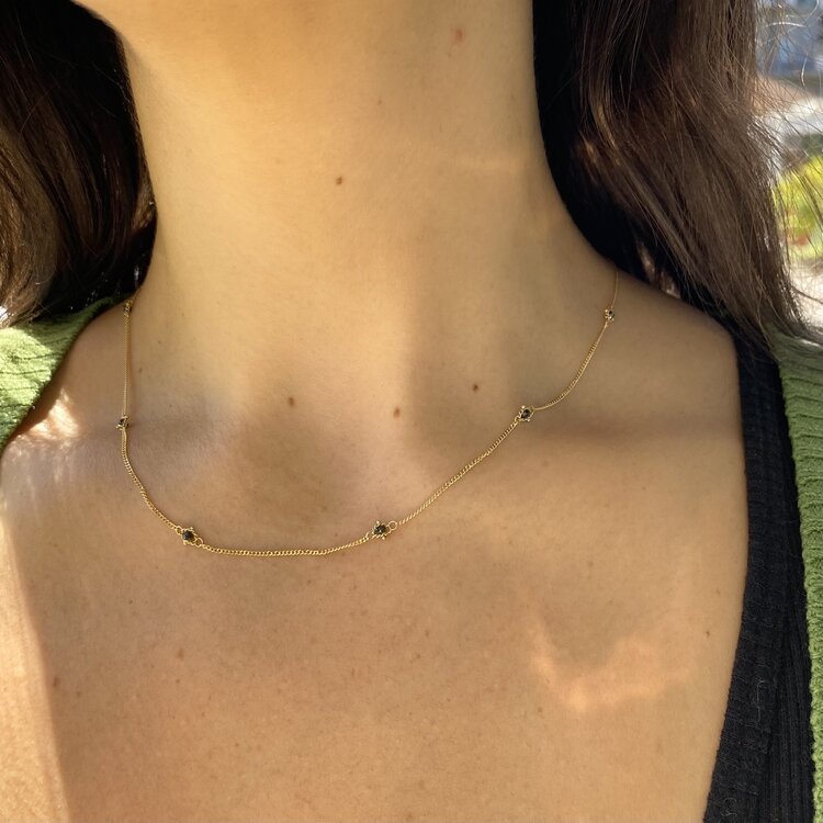 Amali Black Diamond Textile Multi Station Necklace