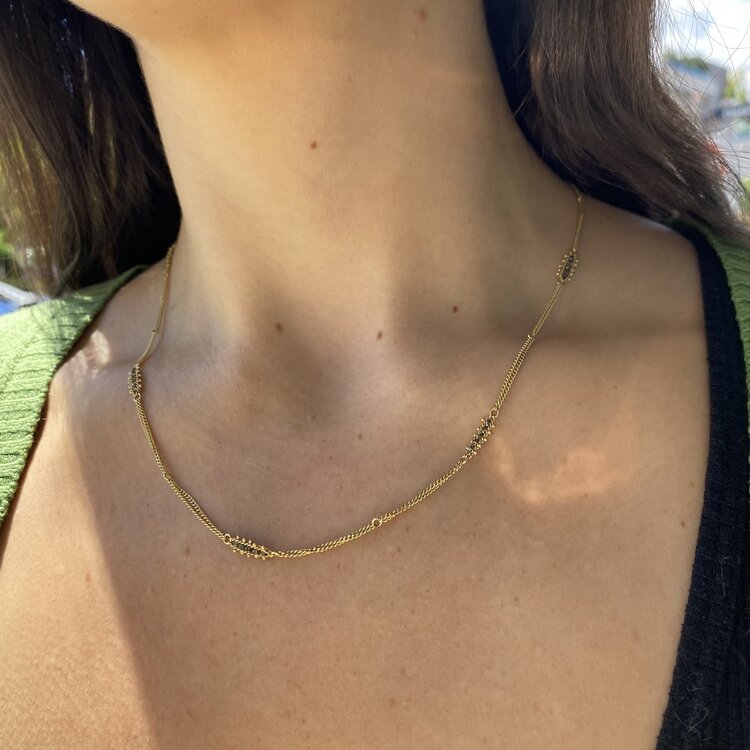 Amali Champagne Diamond Textile Row Multi Station Necklace