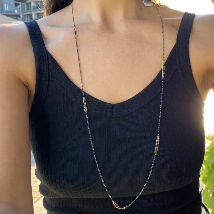 Amali Black Diamond Textile Row Multi Station Oxidized Necklace