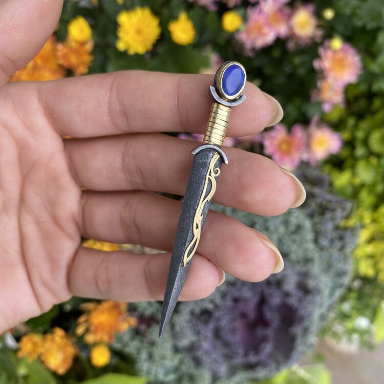 Alishan Dagger Brooch with Oval Black Opal