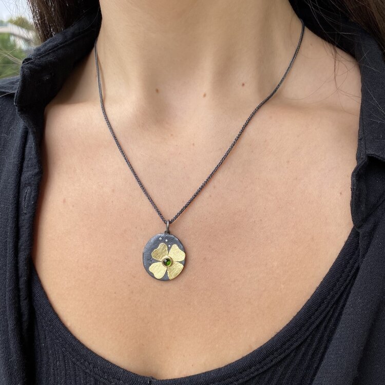 Alishan Round Flower Pendant with Chrome Diopside and Diamonds