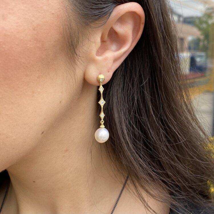 Alishan Diamond and Pearl Long Drop Earrings