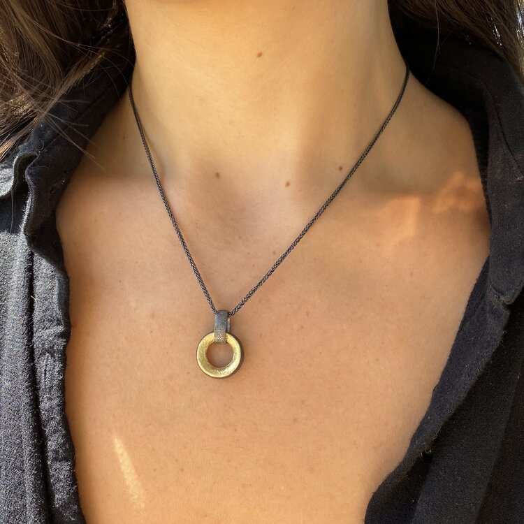 Alishan Oxidized Silver with Gold Ring Pendant Necklace