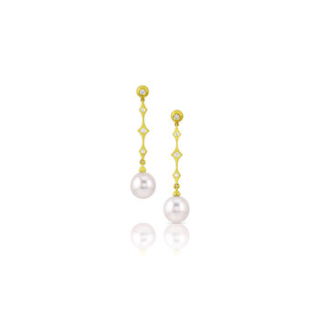 Alishan Diamond and Pearl Long Drop Earrings