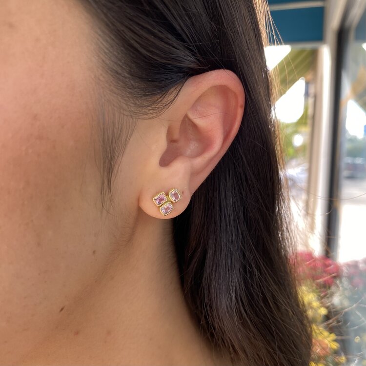 Lauren K Pink Cushion Cut Sapphire Cluster Earrings