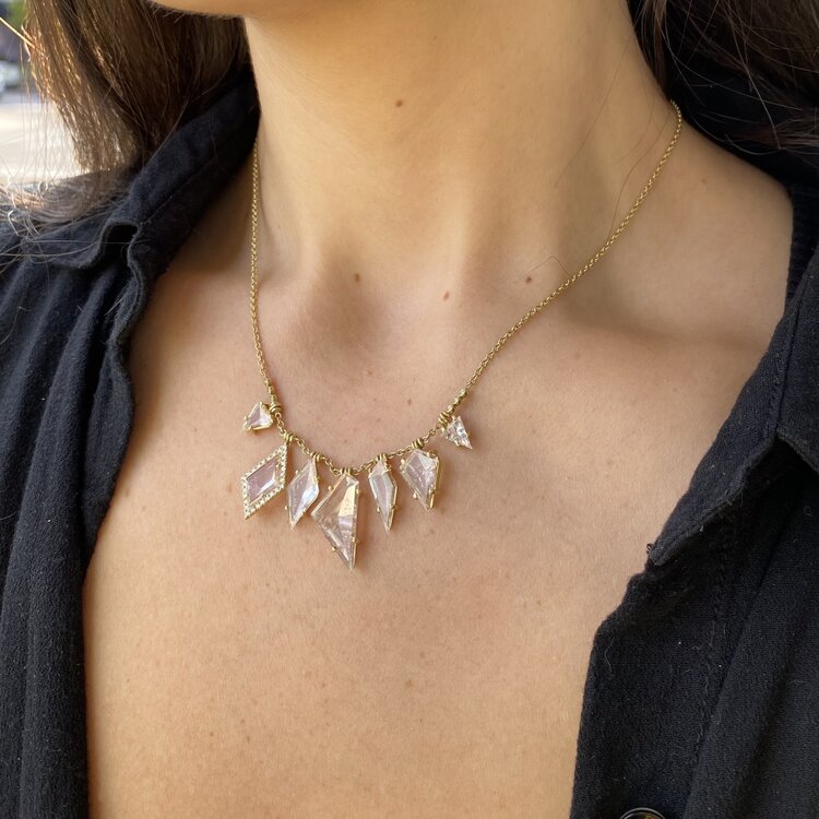 Lauren K Seven Stone Mirror Cut Morganite Necklace