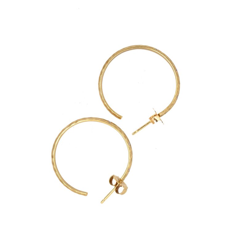 Vintage and Estate 18k Yellow Gold Hammered Diamond 1" Hoops 18k