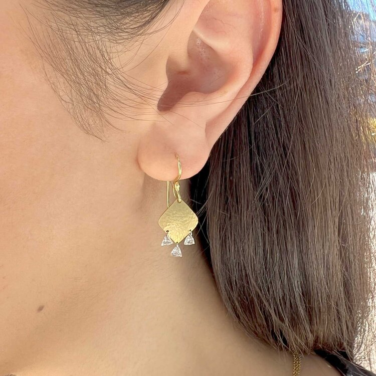 TAP Gold and Diamond Trillion Dangling Earrings
