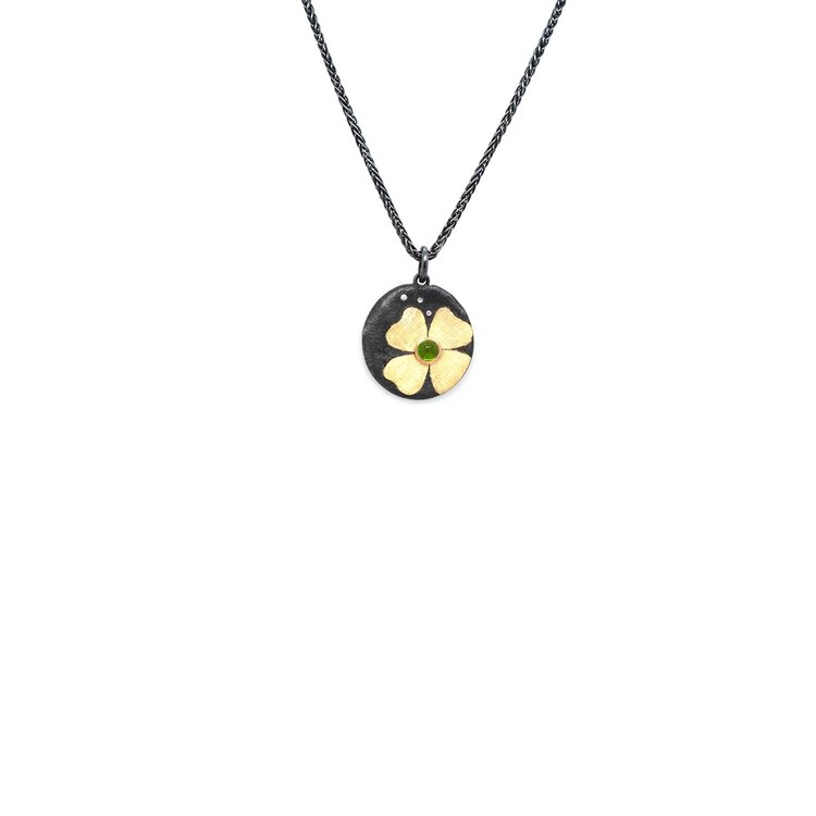 Alishan Round Flower Pendant with Chrome Diopside and Diamonds